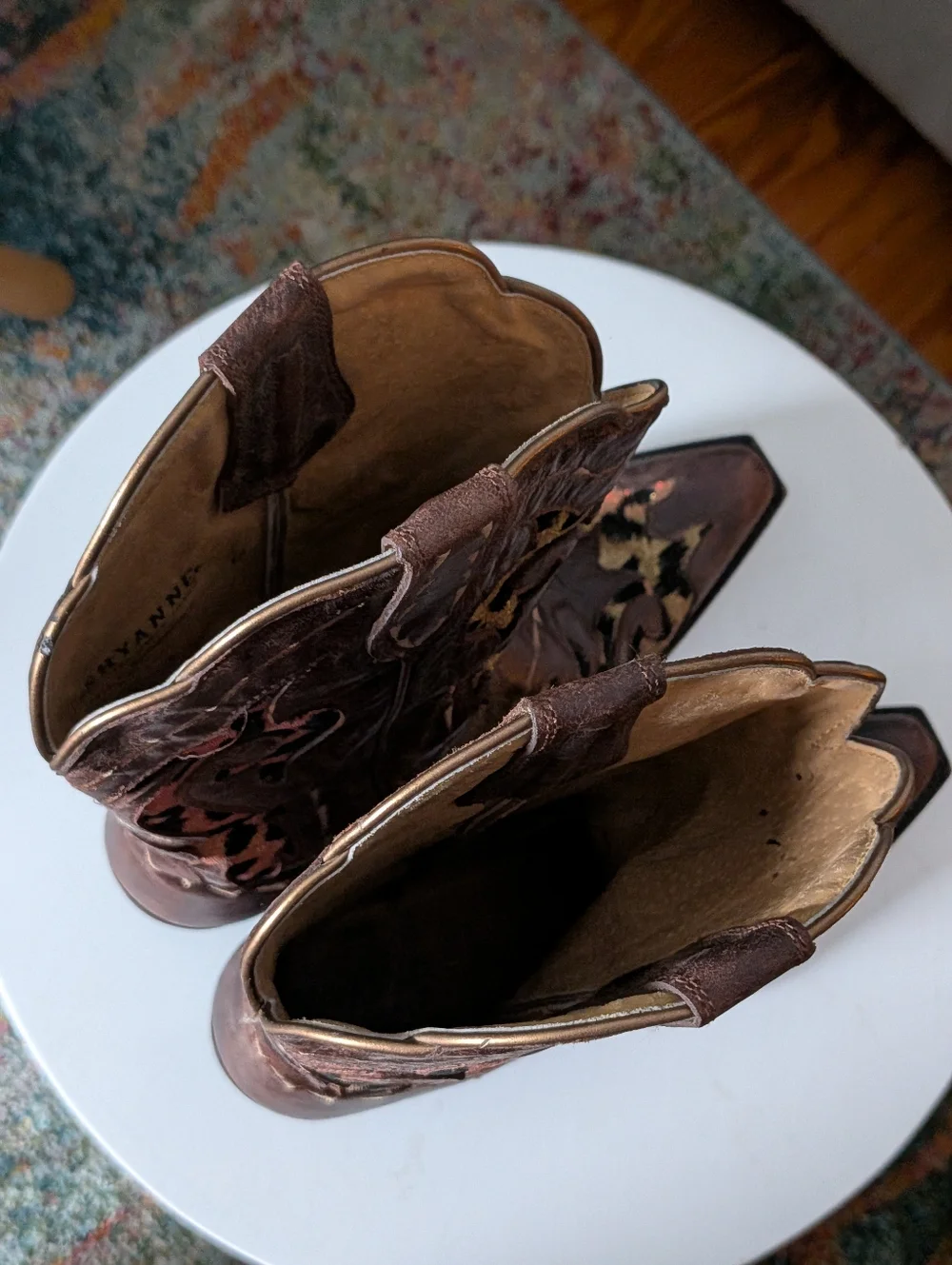 Shyanne Brown Leather Western Boots Leopard Inlay Made in Mexico Size 6 - Picture 6 of 8